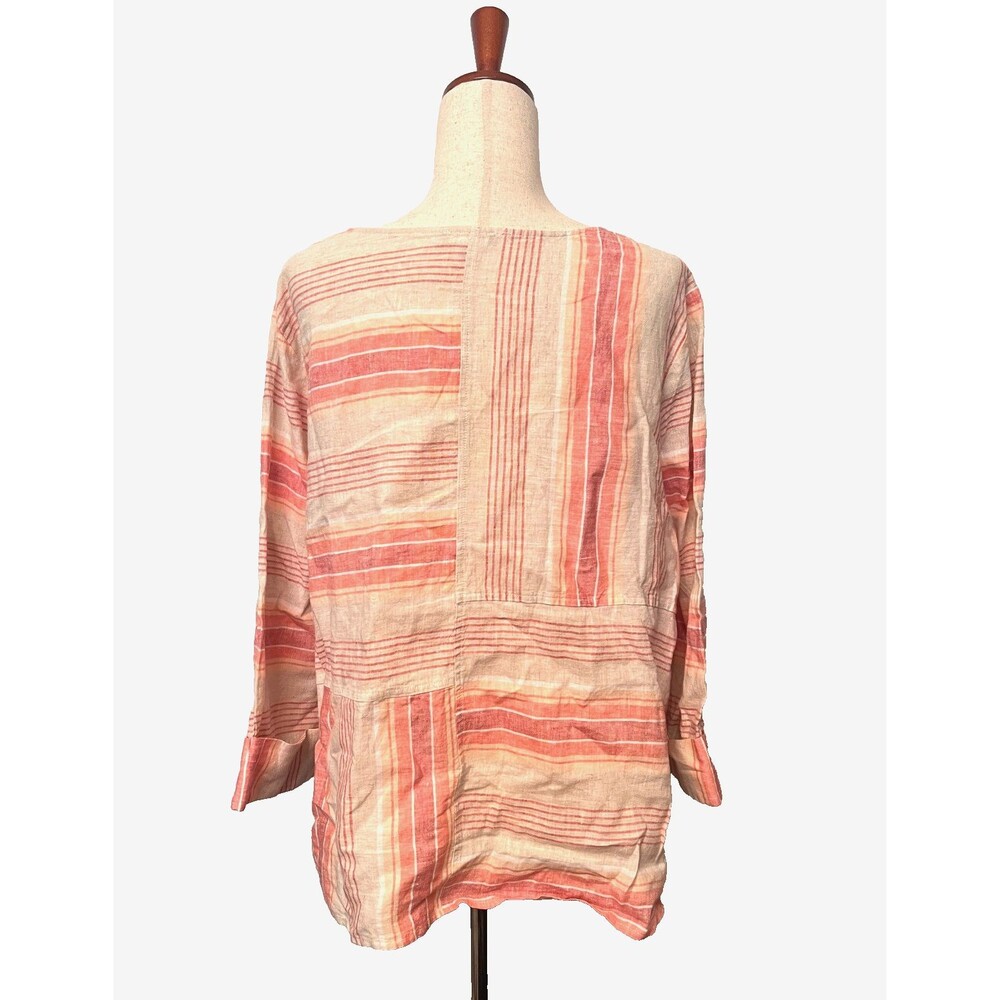 HABITAT Women's XL Linen Shirt Pink Patchwork Stripe Boxy Summer Beach Resort EU - Picture 4 of 9